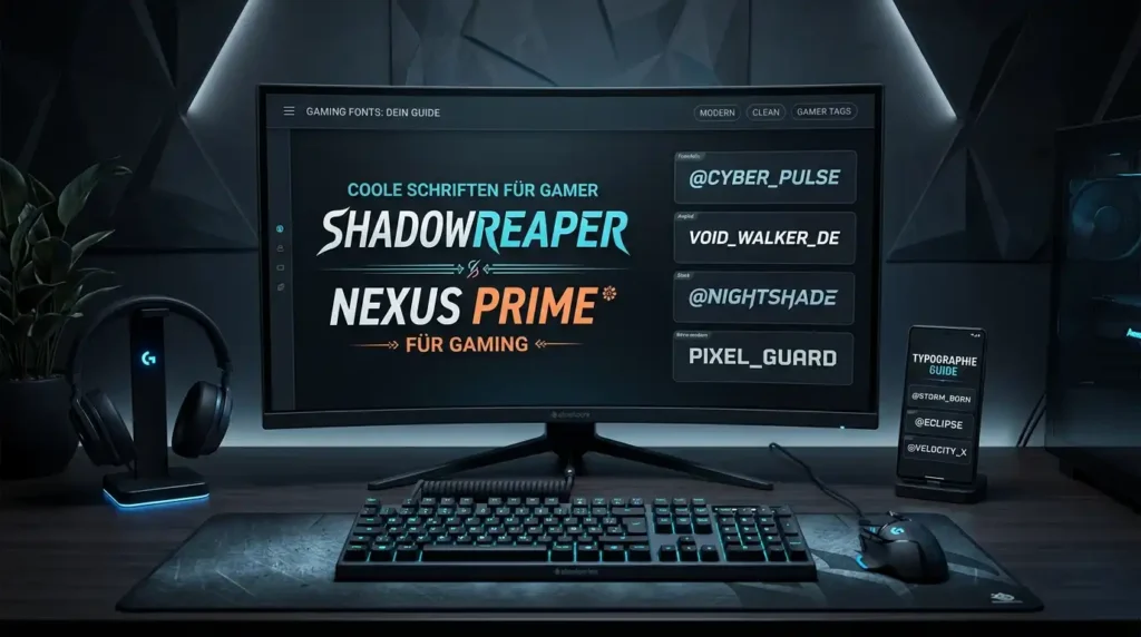 Coole Schriftarten für Gaming mit modernen Gamer-Namen und stylischen Textdesigns für Online-Spiele