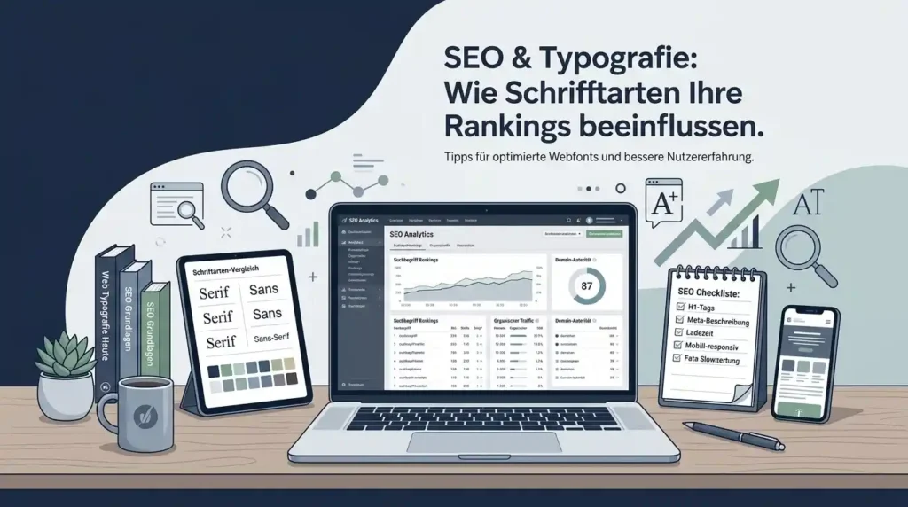 Schriftarten und SEO mit modernen Textdesigns und optimierter Typografie für Webseiten und Social Media